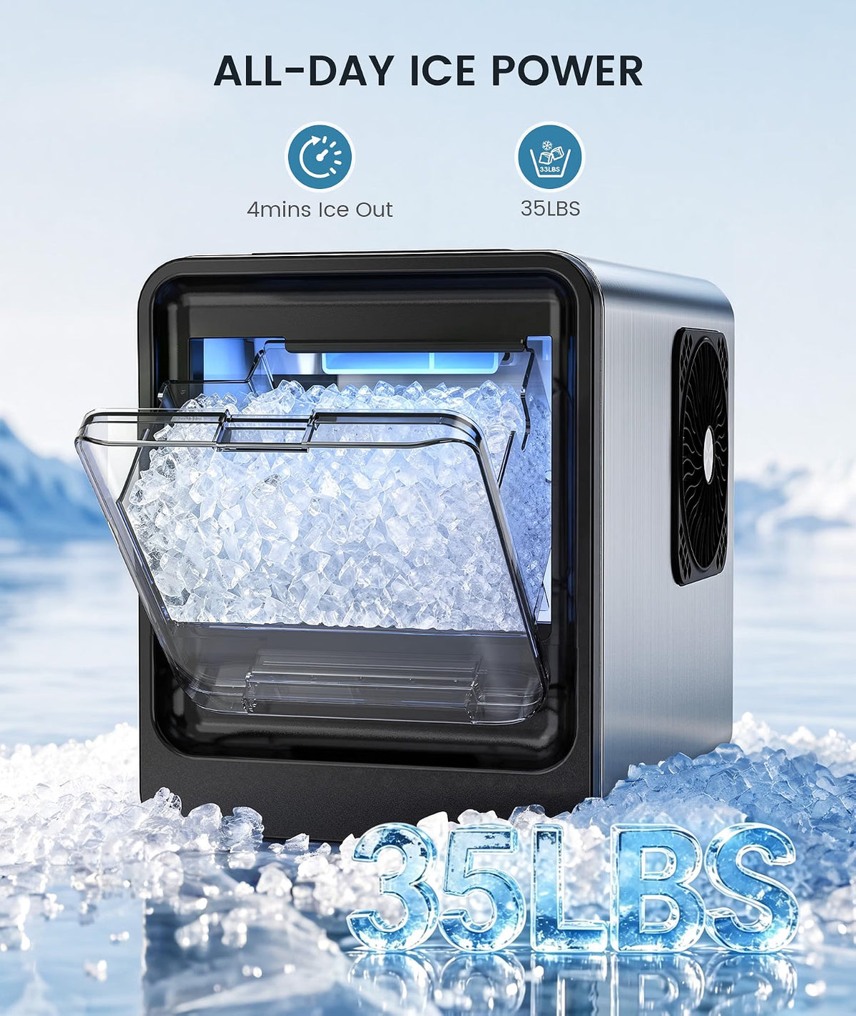 Nugget Ice Maker Countertop, Ready in 4 Mins, 35Lbs/24H