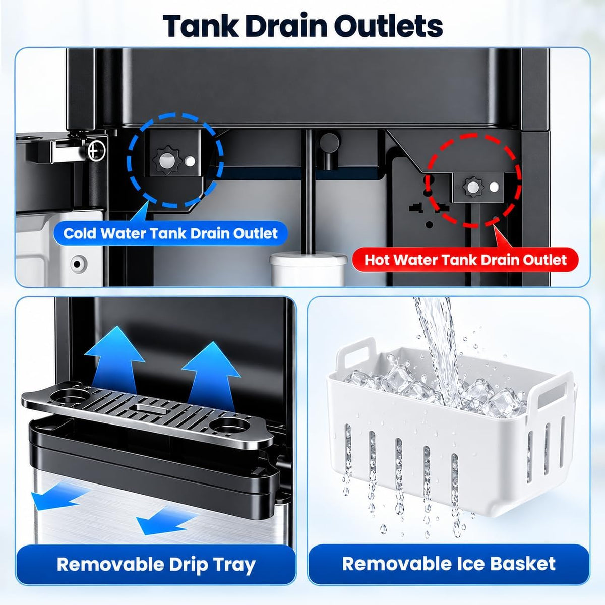 4-in-1 Bottom-Loading Water Cooler with Ice Maker, Deep Black
