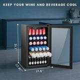 A built-in undercounter beverage refrigerator with a glass door, shown open and stocked with canned drinks. White dimension lines and text indicate measurements of 31.