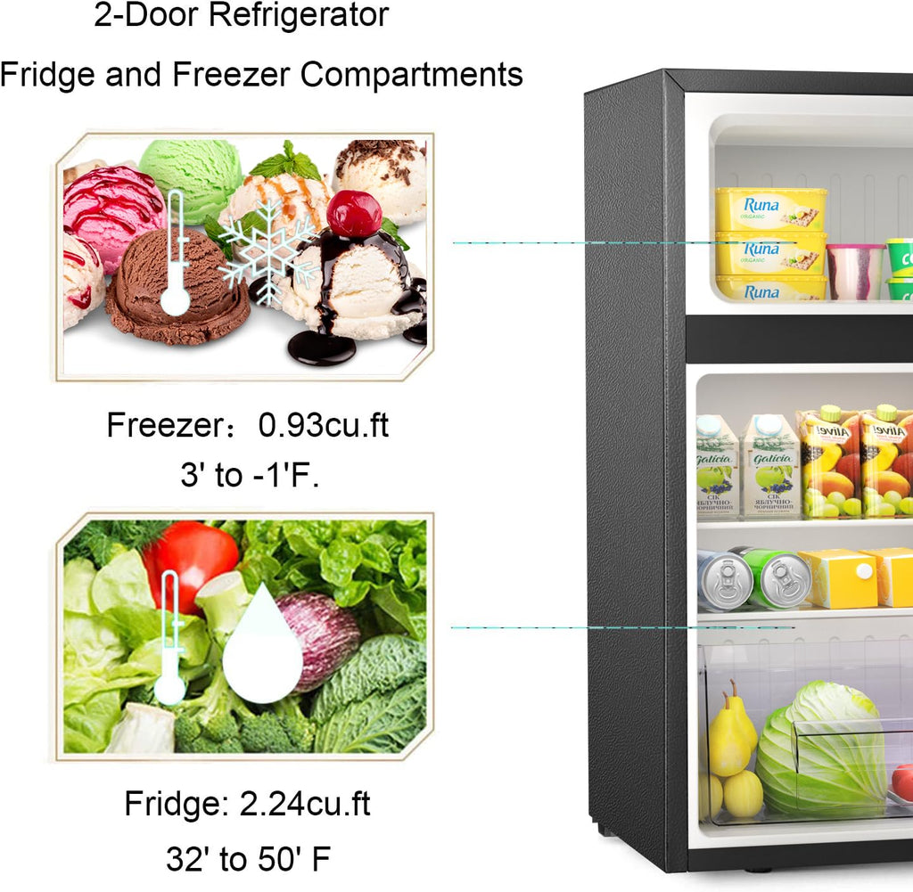 Antarctic Star Mini-fridge 3.1Cu.Ft Compact Refrigerator 2-Doors Freezer  Low Noise Eco-friendly Defrost Storage of Beverages Vegetables Fruits  Kitchen