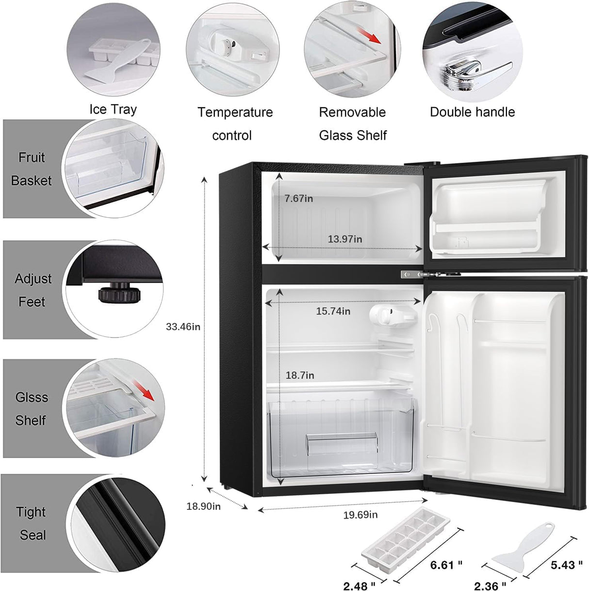 Antarctic Star Compact Mini Refrigerator Separate Freezer