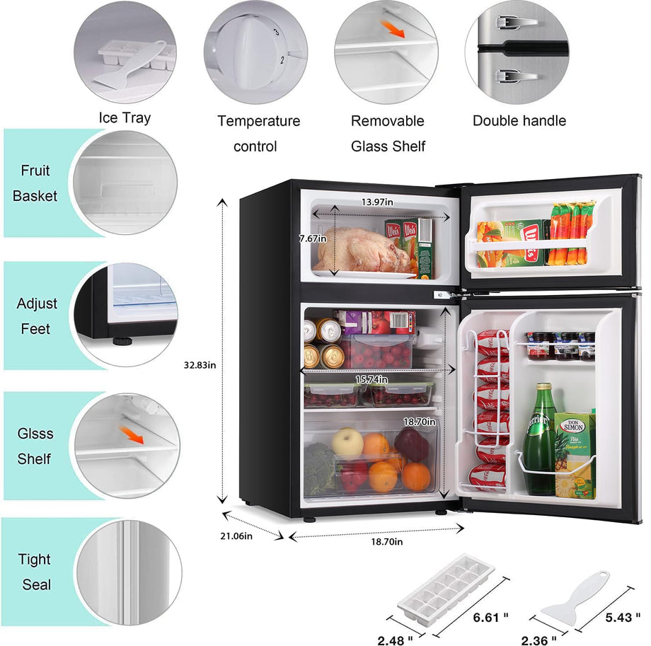 Compact Mini Refrigerator Freezer Cooler, Dual Door Small Refrigerator with  Freezer and Refrigeration, Small Refrigerator for Dorm, Garage, Office,  Bedroom, Apartment 