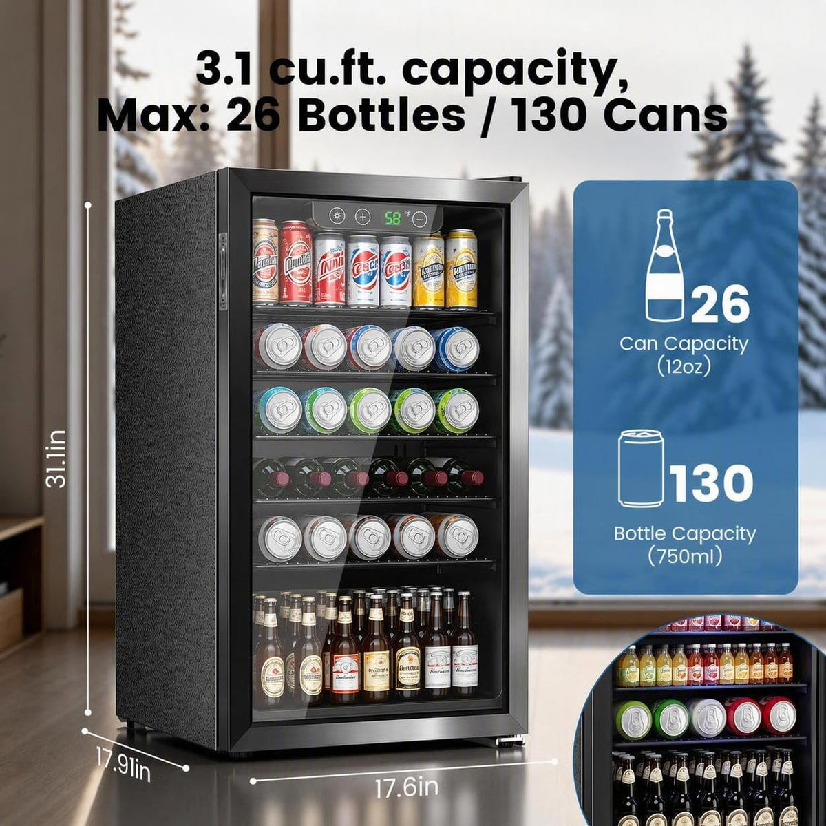 Antarctic Star 130 Can Mini Fridge, 3.1 Cu. Ft. Beverage Cooler with Adjustable Digital Thermostat - ANTARCTIC-STARBeverage Refrigerators