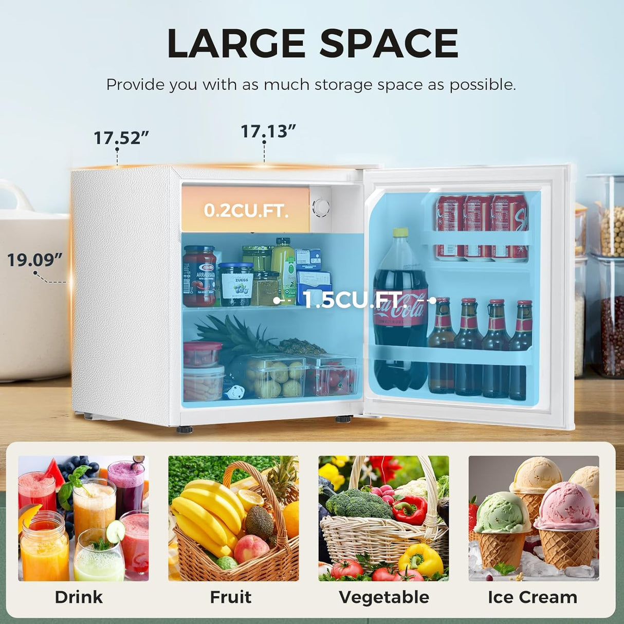 Antarctic Star 1.7Cu.Ft Compact Refrigerator Mini Fridge Glass Door Low Noise Freezer Storage of Beverages Vegetables Fruits, Black - ANTARCTIC - STARMini Fridge