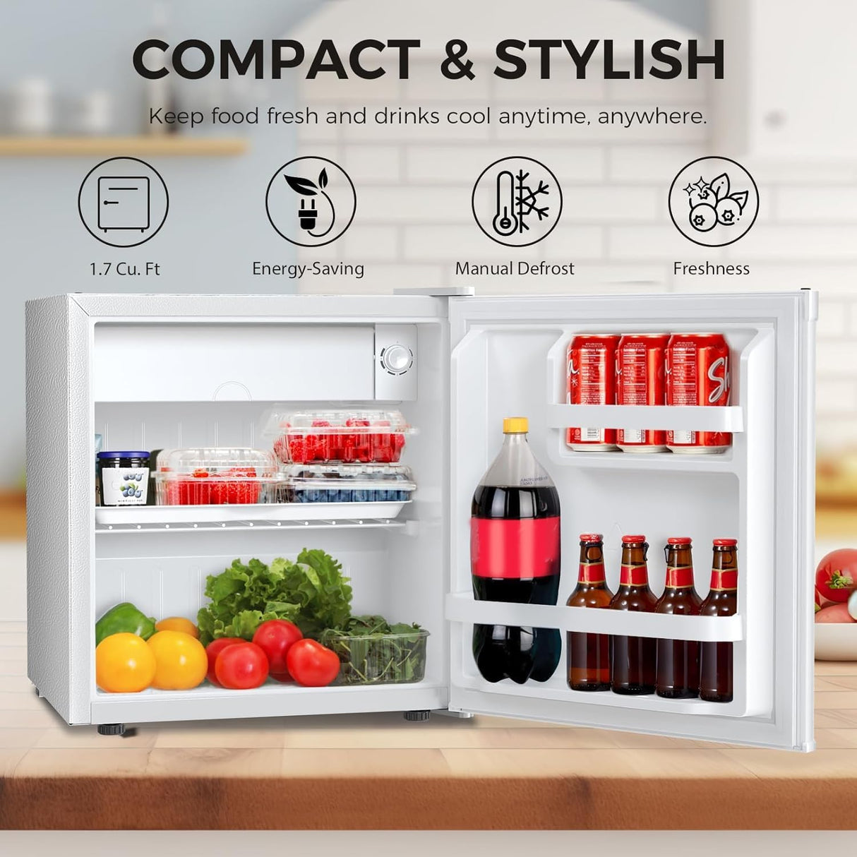 Antarctic Star 1.7Cu.Ft Compact Refrigerator Mini Fridge Glass Door Low Noise Freezer Storage of Beverages Vegetables Fruits, Black - ANTARCTIC - STARMini Fridge