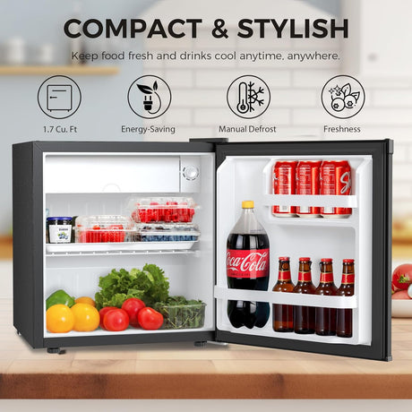 Antarctic Star 1.7Cu.Ft Compact Refrigerator Mini Fridge Glass Door Low Noise Freezer Storage of Beverages Vegetables Fruits, Black - ANTARCTIC - STARMini Fridge
