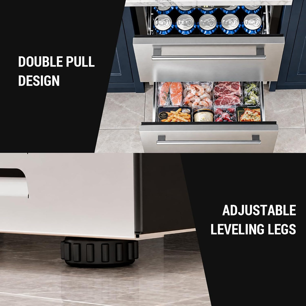 Antarctic Star 24-Inch Outdoor Dual-Zone Beverage Refrigerator, Double Drawer Undercounter Built-In or Freestanding Cooler - ANTARCTIC-STARBeverage Refrigerators