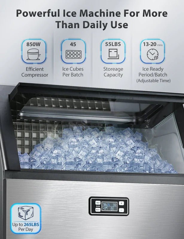 Antarctic - star Commercial Ice Maker Machine,100Lbs/Day,45 Cubes/Batch in 11 - 20 Mins,Stainless Steel Freestanding Ice Maker - ANTARCTIC - STAR