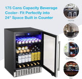 ChillEdge 46_Antarctic Star 24 Inch Beverage Refrigerator Buit-in Wine Cooler  Clear Glass Door Digital Memory Temperature