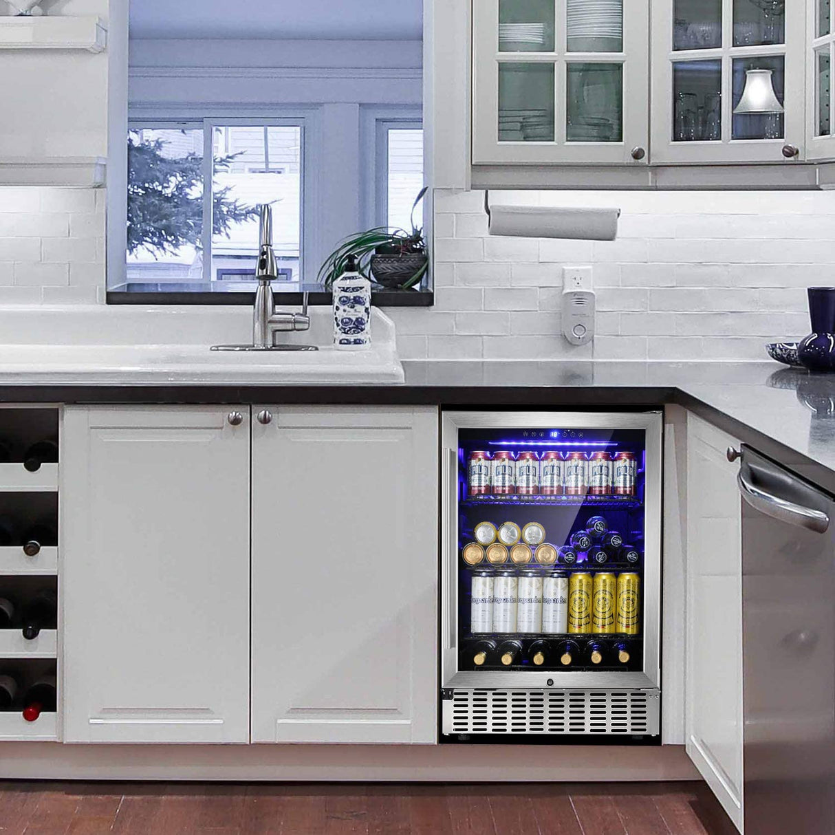 ChillEdge 46_Antarctic Star 24 Inch Beverage Refrigerator Buit-in Wine Cooler  Clear Glass Door Digital Memory Temperature