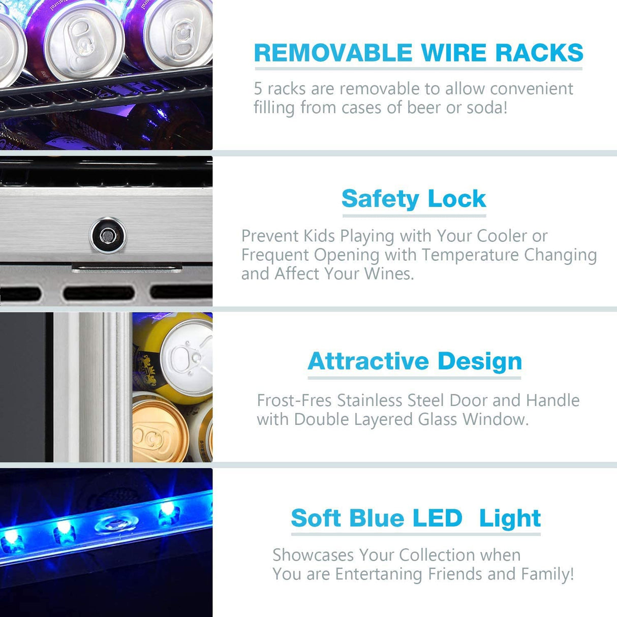 ChillEdge 46_Antarctic Star 24 Inch Beverage Refrigerator Buit - in Wine Cooler Clear Glass Door Digital Memory Temperature - ANTARCTIC - STAR