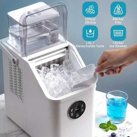 Countertop Ice Cube Maker, 16Pcs Ready in 13 Mins, 26Lbs/Day - ANTARCTIC-STARice maker