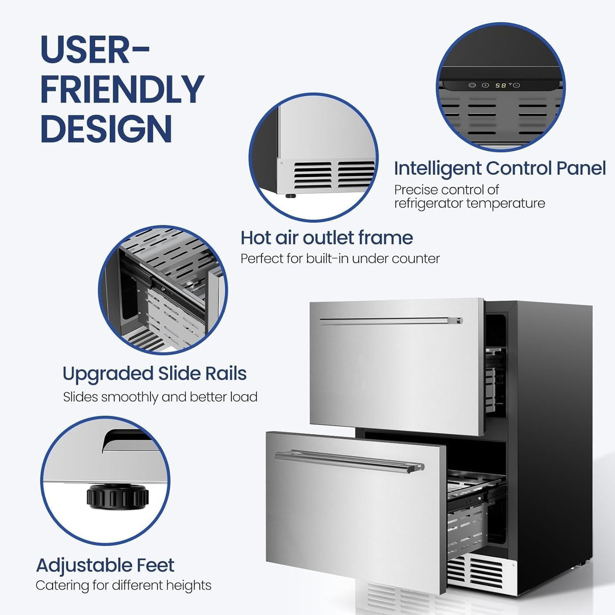 GlideFreezer_Under Counter Refrigerator, 24 Inch Double Drawer Beverage Fridge F58145 - ANTARCTIC - STAR