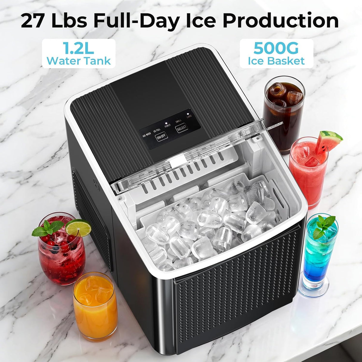 Ice Maker Countertop, 9 Bullet Ice in 6mins, 27lbs/24H - ANTARCTIC-STARice maker