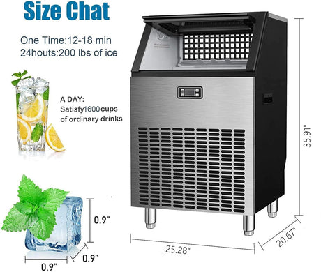 Antarctic-star Commercial Ice Maker Machine,100Lbs/Day,45 Cubes/Batch in 11-20 Mins,Stainless Steel Freestanding Ice Maker