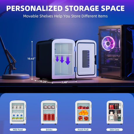 Mini Fridge 4 Liter/6 Cans Portable Mini Compact Refrigerator with Gaming Light - ANTARCTIC - STARBeauty Fridge