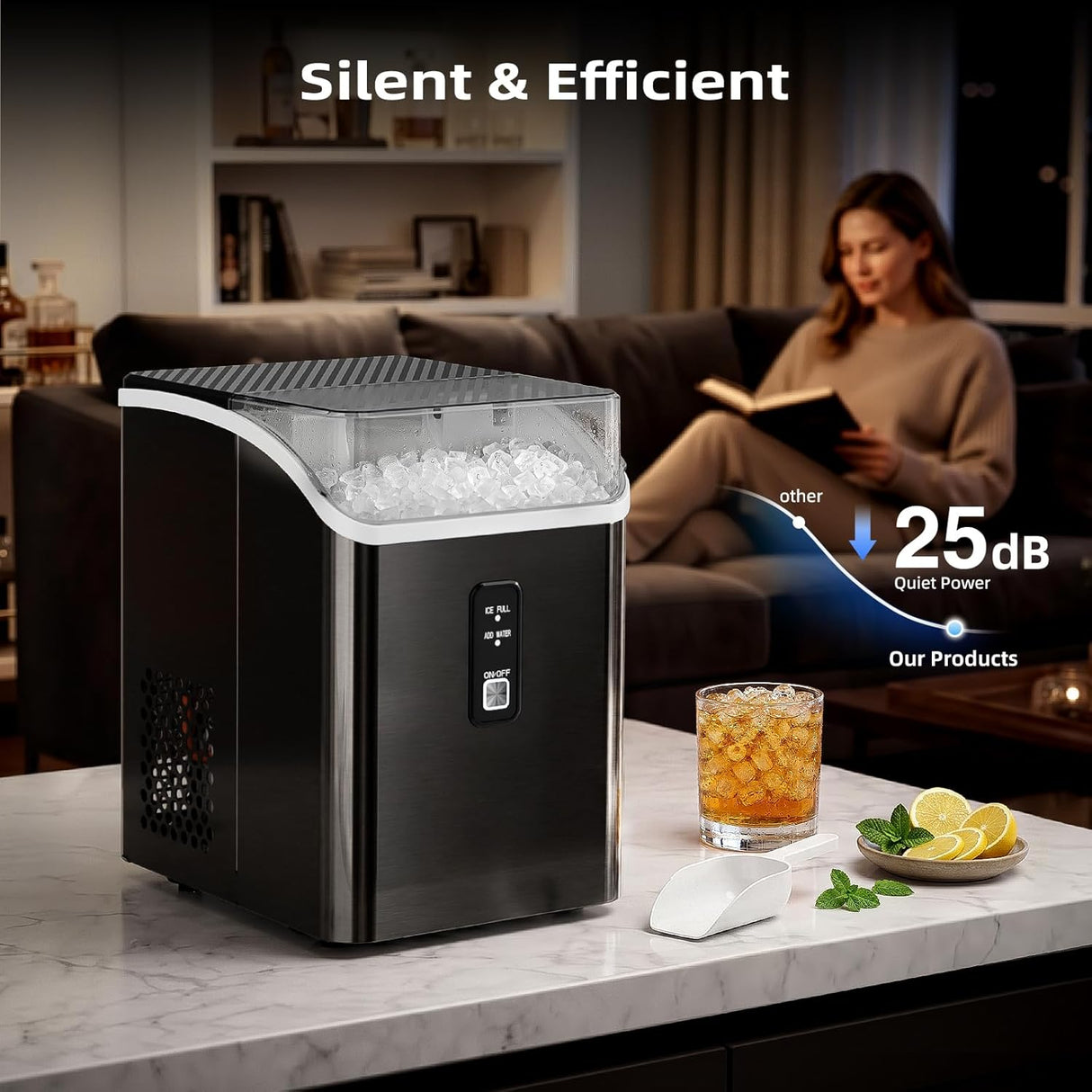 Nugget Ice Maker Countertop, Pebble Ice Makers with Soft Chewable Ice, 35Lbs/24H - ANTARCTIC-STARice maker