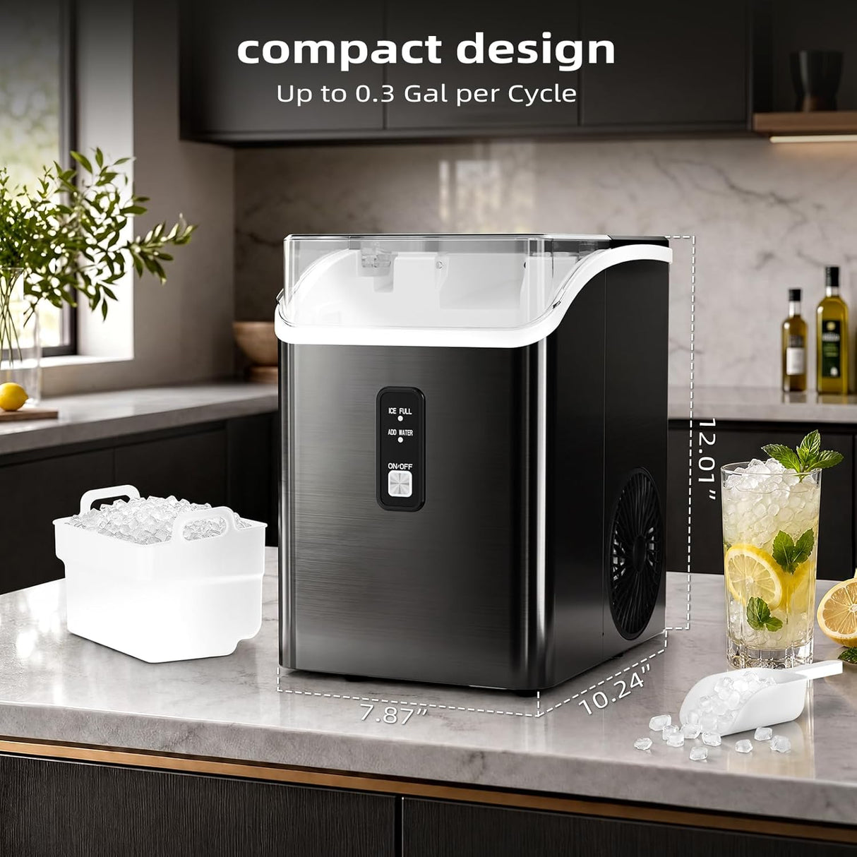 Nugget Ice Maker Countertop, Pebble Ice Makers with Soft Chewable Ice, 35Lbs/24H - ANTARCTIC-STARice maker