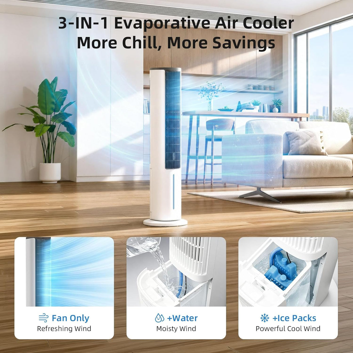 Windowless Evaporative Air Cooler, Portable Air Conditioner with 15H Timer AR7305 - ANTARCTIC-STARTower Fan