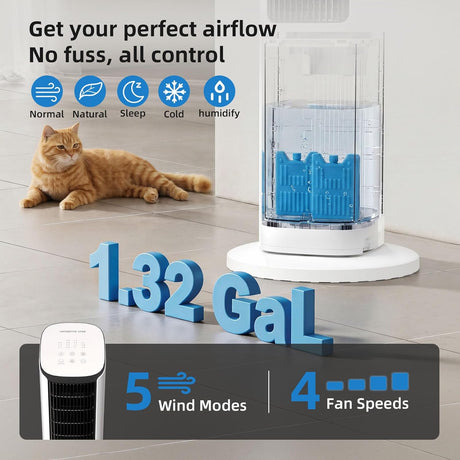 Windowless Evaporative Air Cooler, Portable Air Conditioner with 15H Timer AR7305 - ANTARCTIC-STARTower Fan