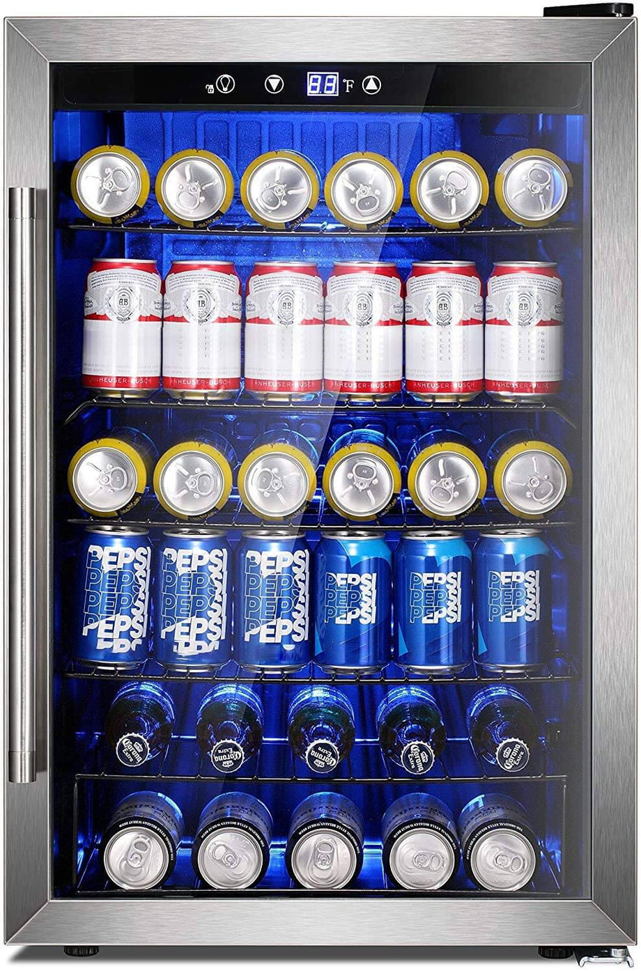 Antarctic Star Beverage Refrigerator Cooler-85 Can Mini Fridge Glass Door  for Soda Beer Wine Stainless Steel Glass Door Small Drink Dispenser Digital