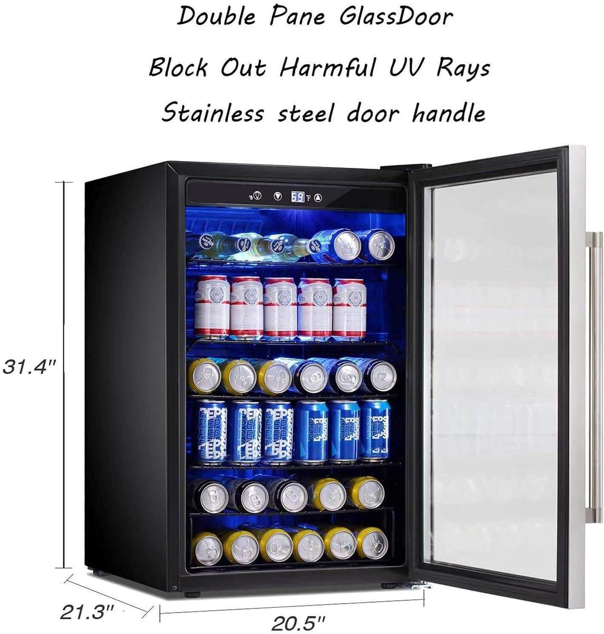  Beverage Refrigerator Cooler - 145 Can Mini Fridge Glass Door for Soda Beer