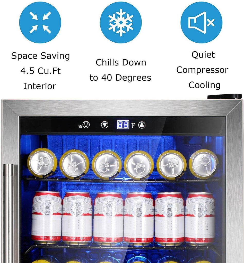  Beverage Refrigerator Cooler - 145 Can Mini Fridge Glass Door for Soda Beer