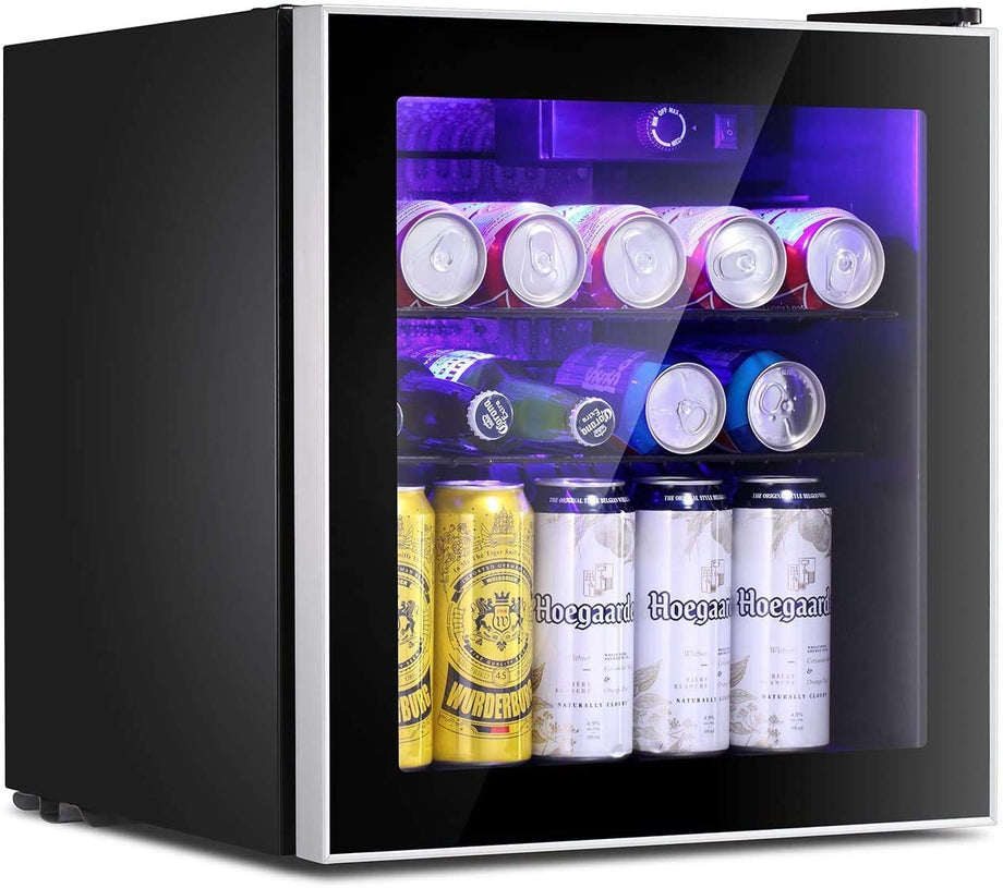 60 Can Wine and Beverage Refrigerator Cooler - Mini Fridge with Reversible  Clear Front Glass Door and Thermostat, LED light for Beer Soda Drink
