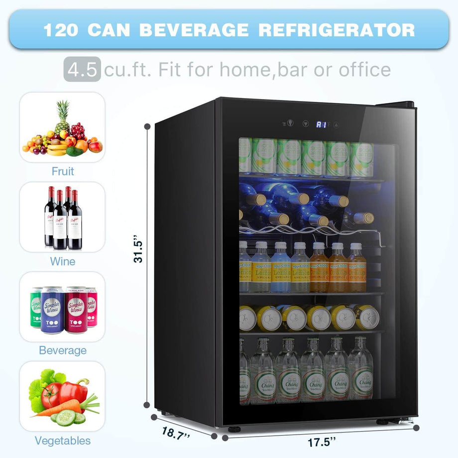 Beverage Refrigerator Cooler-120 Can Mini Fridge Glass Door for