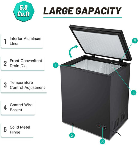 Antarctic Star 3.5 Cu.ft Chest FreezerWith Removable Basket Free Standing Top open Door black