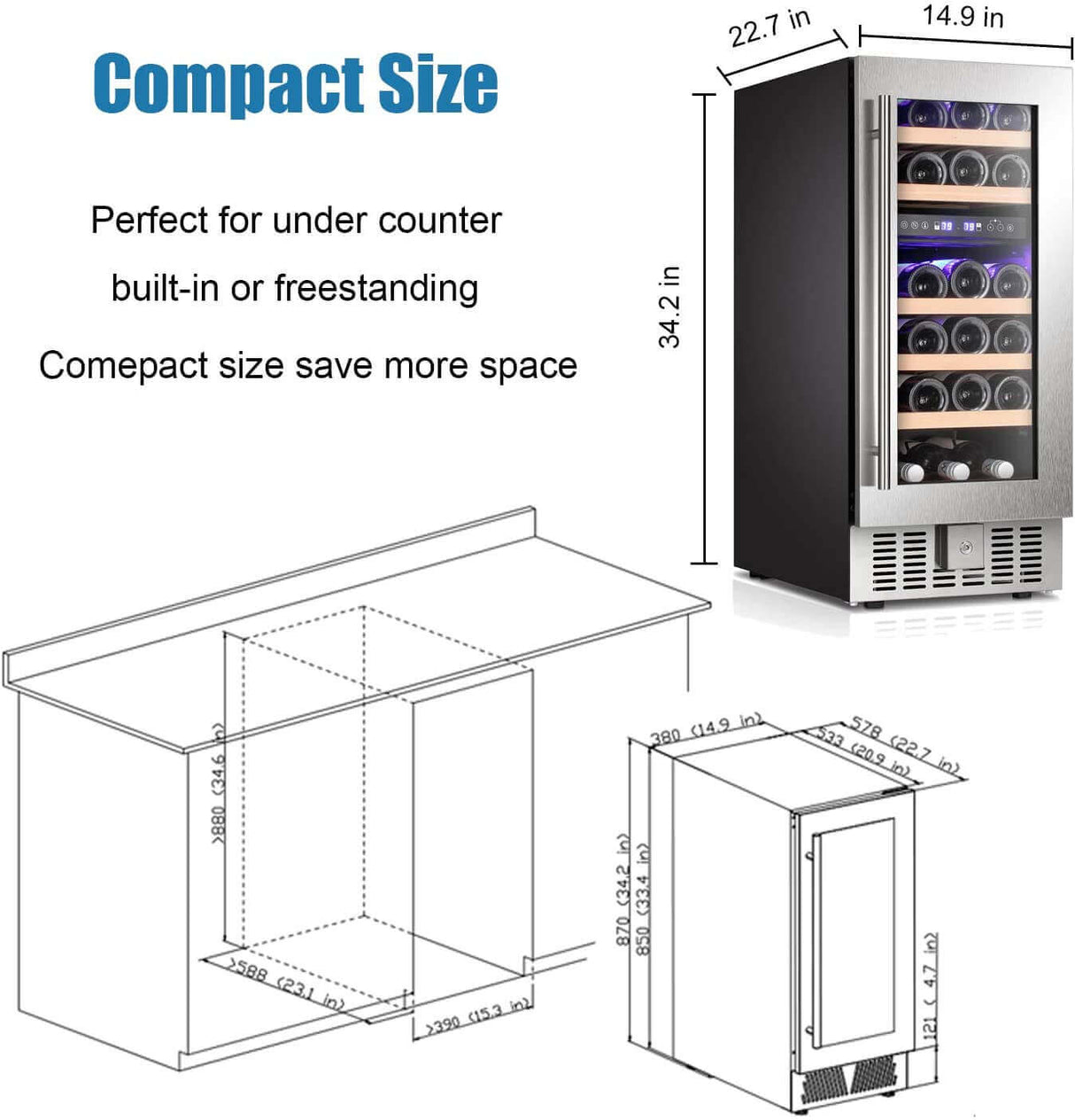 ChillEdge 28_Antarctic Star 15" Wine Cooler Beverage Refrigerator Digital Temperature