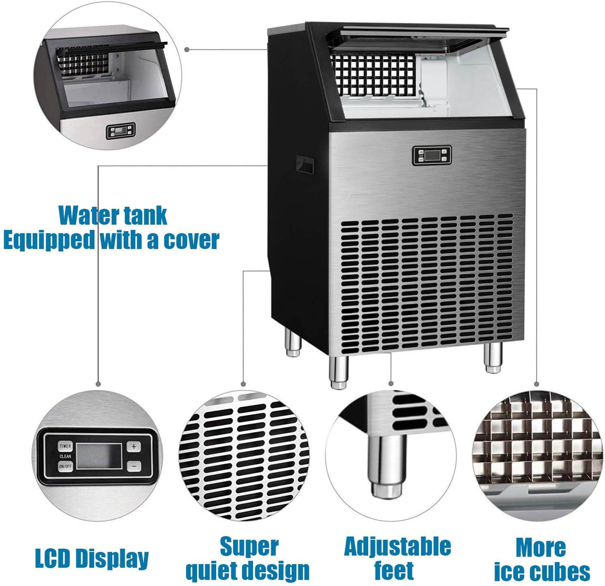 Antarctic Star Commercial Ice Makers Machine Stainless Steel Makes 265 Lbs of Ice - ANTARCTIC - STAR