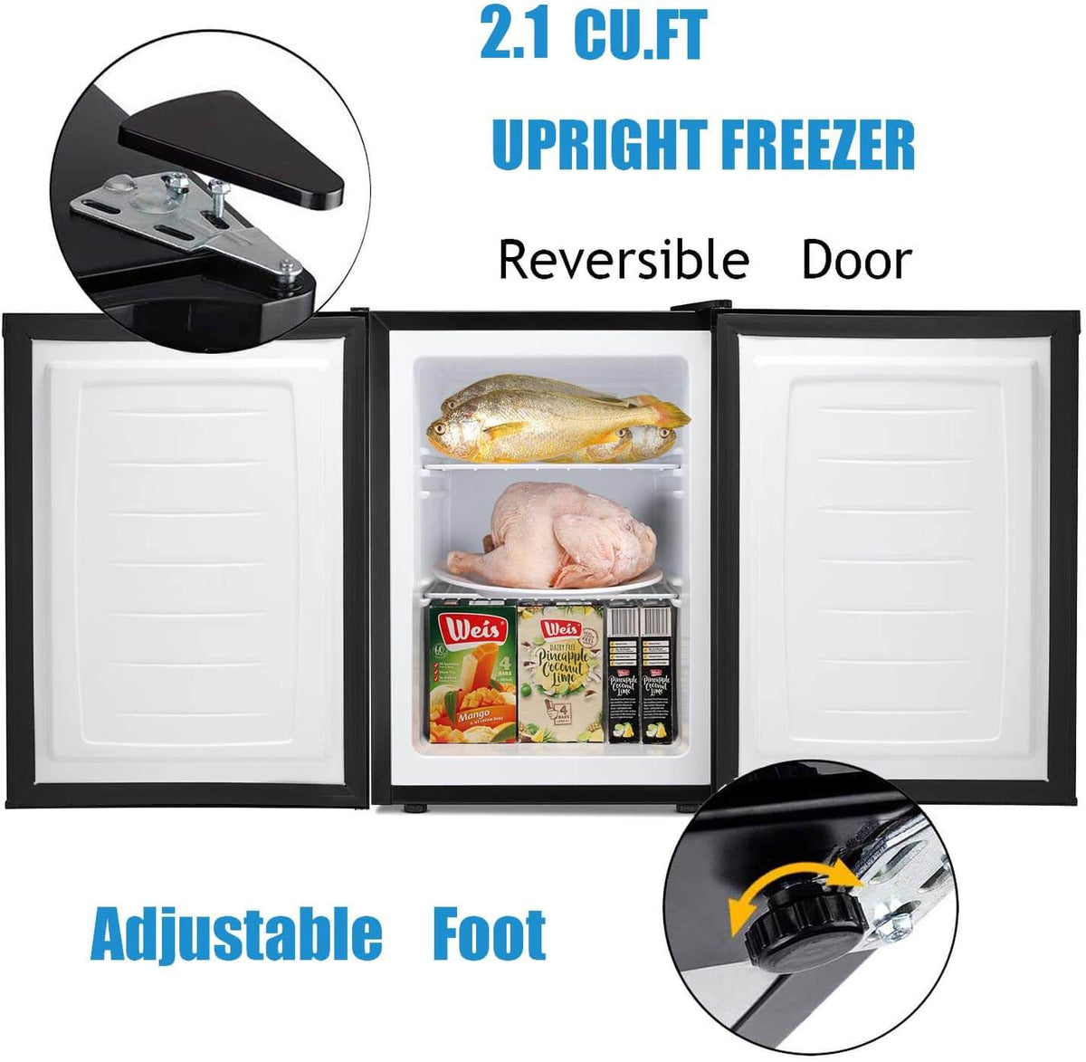 Antarctic Star Compact Chest Upright Freezer Single Door Reversible Stainless Steel Door - ANTARCTIC-STAR