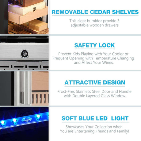 Antarctic Star Electronic Cigar Cooler Humidor, 15'' Buit - in Glass Door Cigar Cabinet - ANTARCTIC - STAR