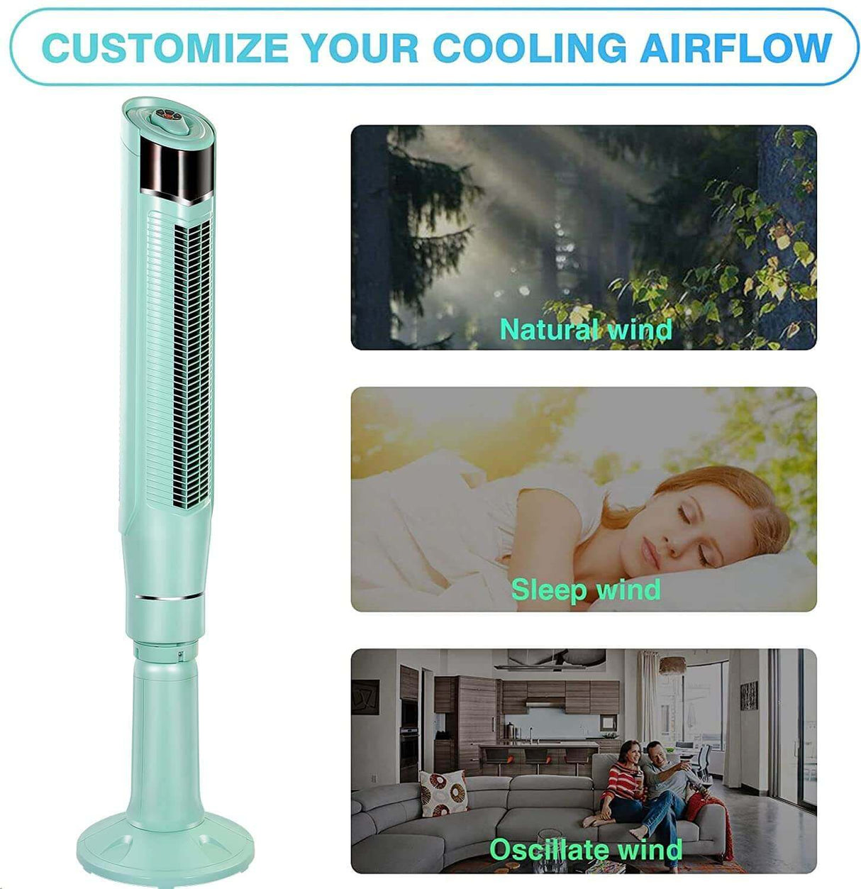 Antarctic Star 59''Tower Fan Oscillating Fan Quiet Cooling Remote Control