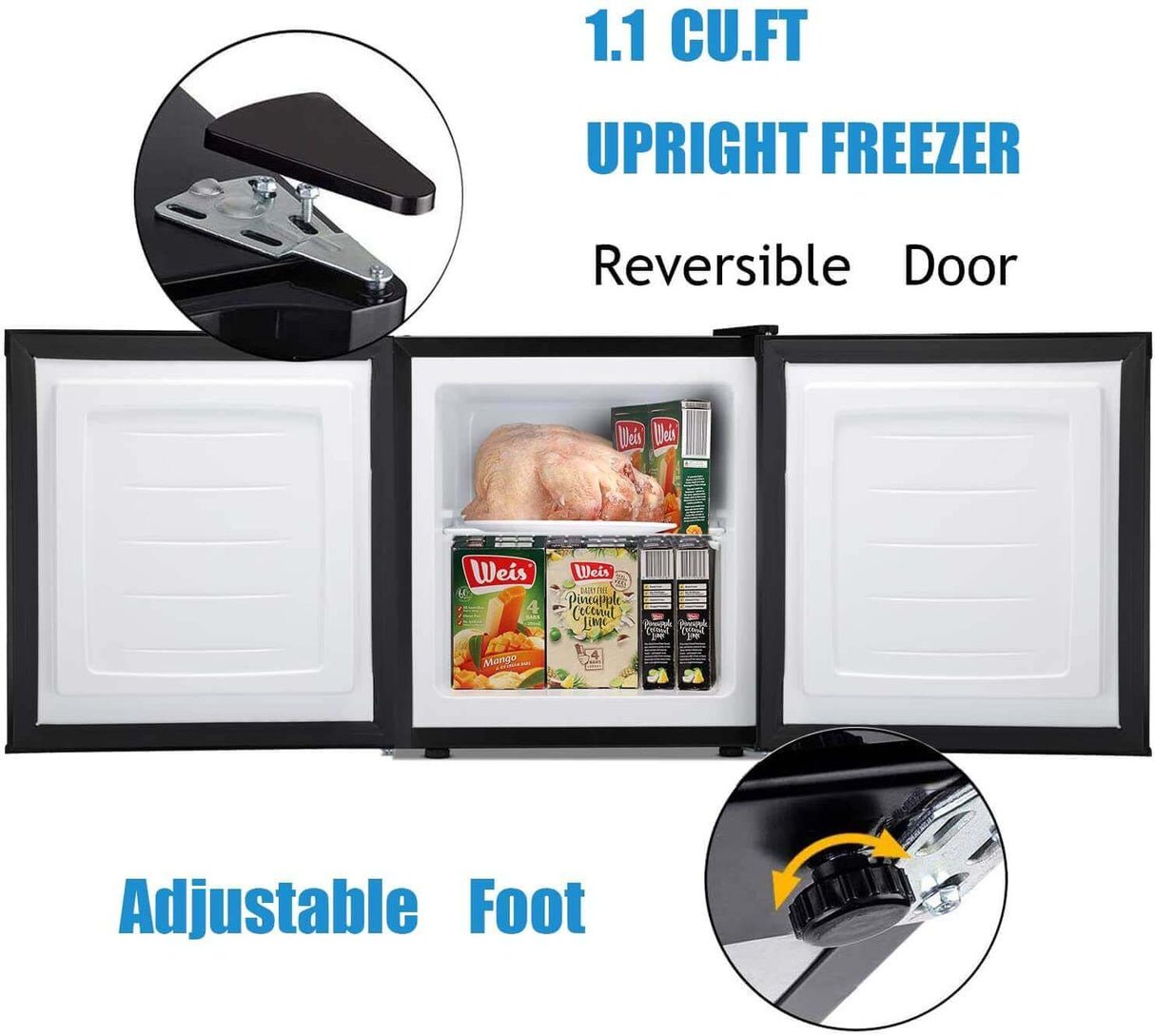 Antarctic Star Compact Chest Upright Freezer Single Door Reversible Stainless Steel Door