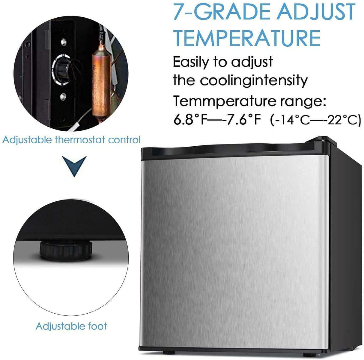 Antarctic Star Compact Chest Upright Freezer Single Door Reversible Stainless Steel Door
