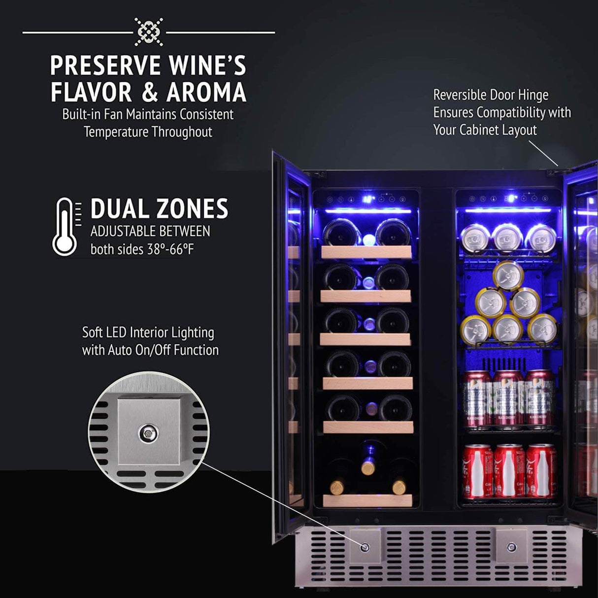 Antarctic Star 24 Inch Beverage Refrigerator Buit-in Wine Cooler Clear Glass Door