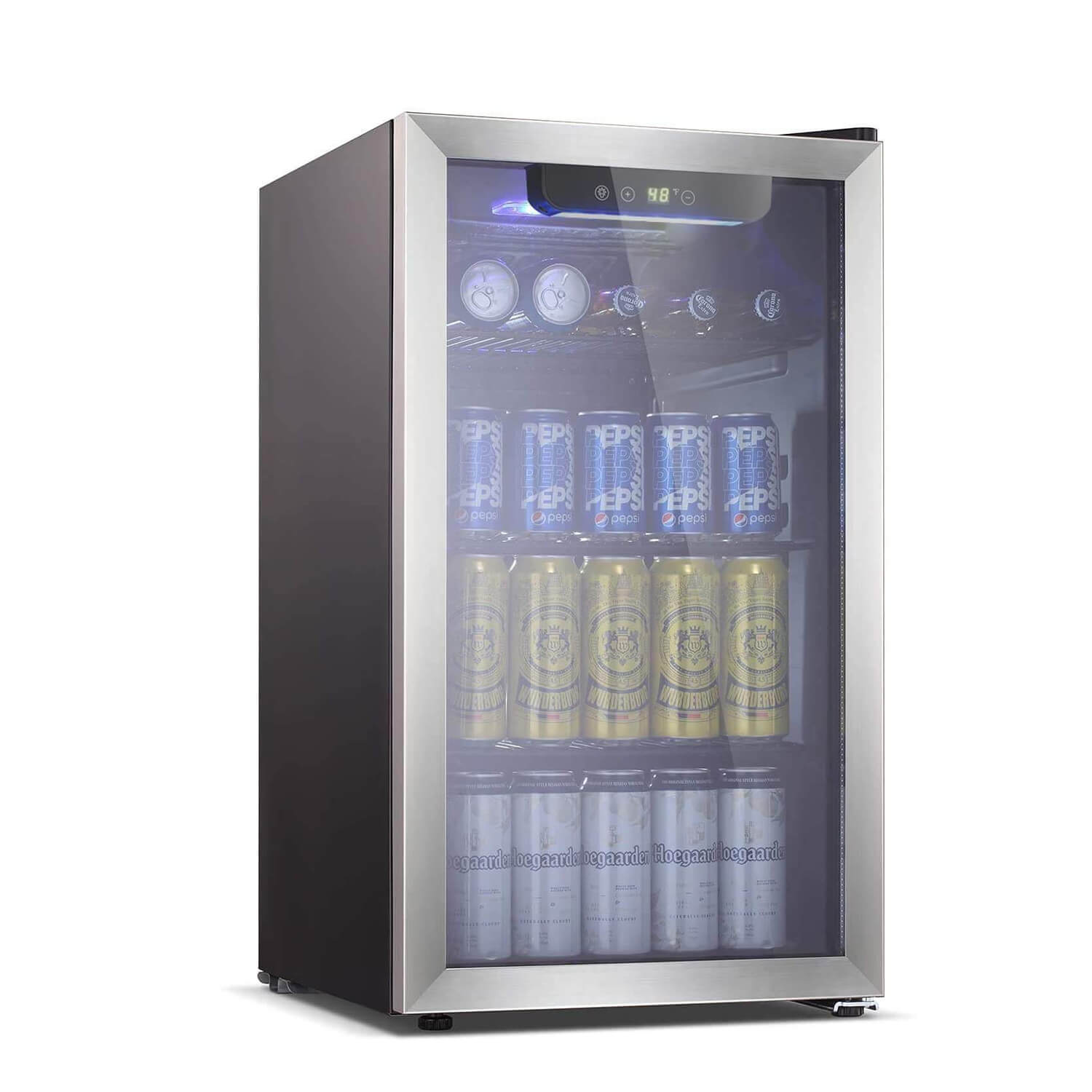 Antarctic Star Beverage Refrigerator Cooler-85 Can Mini Fridge Glass Door  for Soda Beer Wine Stainless Steel Glass Door Small Drink Dispenser Digital