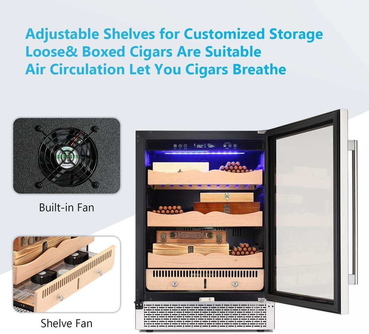 Antarctic Star Electronic Cigar Cooler Humidor, 24'' Buit-in Glass Door Cigar Cabinet