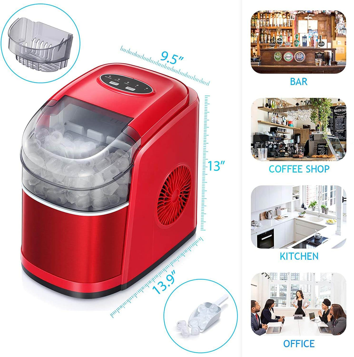 Antarctic Star Ice Maker Machine Countertop,Portable Automatic 9 Ice CubesSelf-Clean