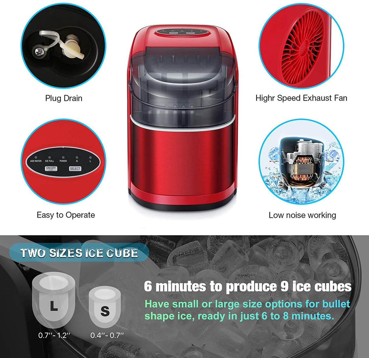 Antarctic Star Ice Maker Machine Countertop,Portable Automatic 9 Ice CubesSelf-Clean