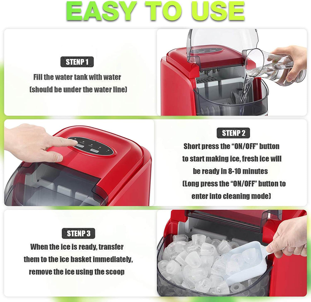Antarctic Star Ice Maker Machine Countertop,Portable Automatic 9 Ice CubesSelf-Clean