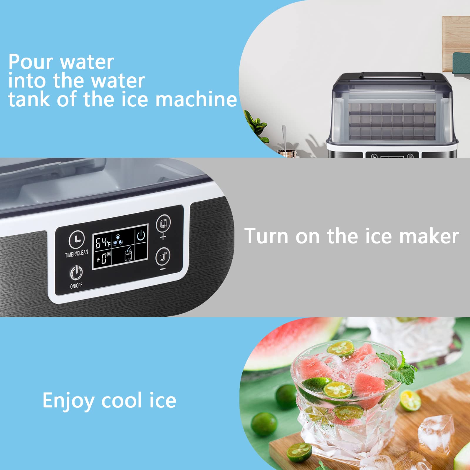 Antarctic -Star Ice Maker Machine Countertop, 44Lbs/24H Portable Compact  Ice Cube Maker, with Ice Scoop & Basket