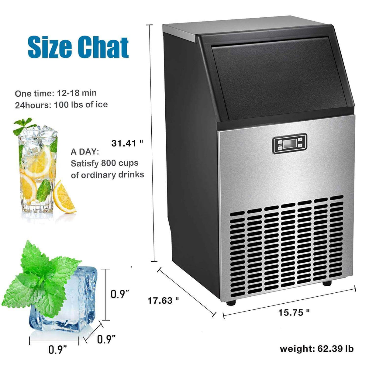 Antarctic Star Commercial Ice Makers Machine Stainless Steel Makers  Freestanding