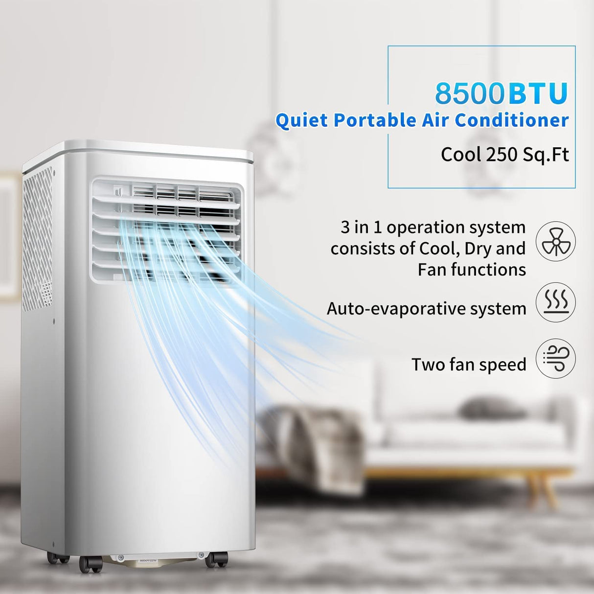 Atarctic - Star 8000BTU Portable Air Conditioner Built - in Dehumidifier Function,White - ANTARCTIC - STAR