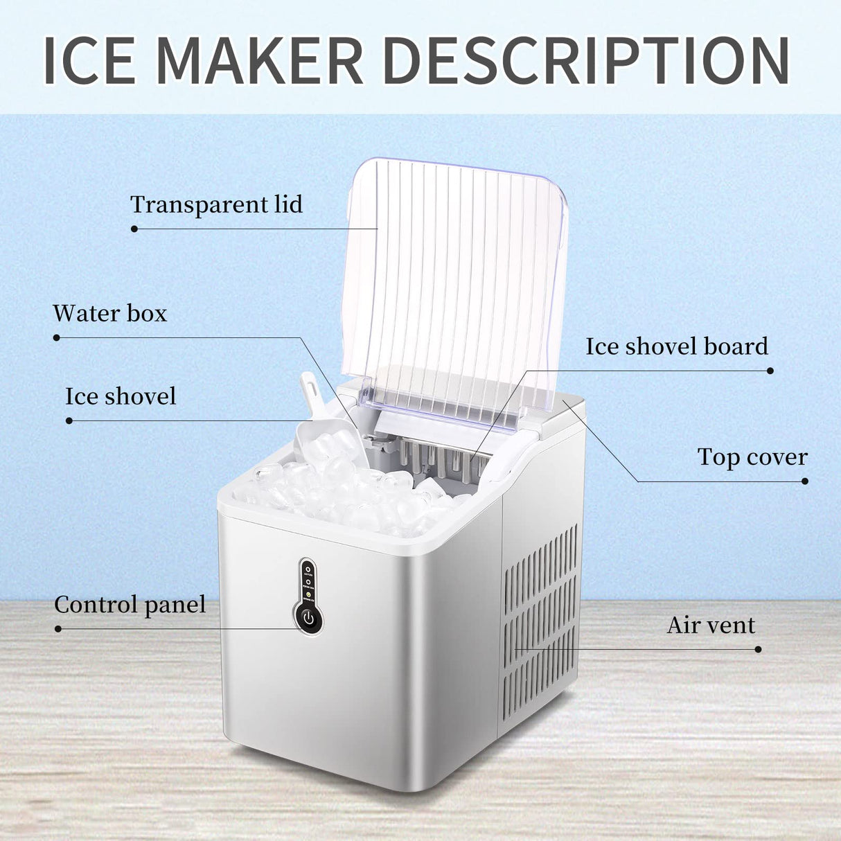 Antarctic Star Portable Ice Maker Machine for Countertop, Automatic 26 lbs in 24 Hours 9 pcs in 8 mins with Ice Shovel and Ice Basket Bullet Ice