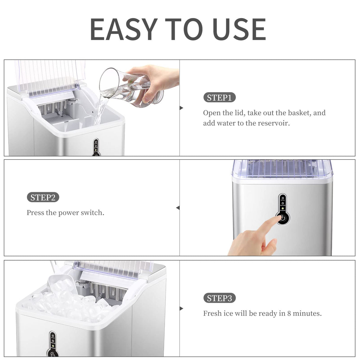 Antarctic Star Portable Ice Maker Machine for Countertop, Automatic 26 lbs in 24 Hours 9 pcs in 8 mins with Ice Shovel and Ice Basket Bullet Ice