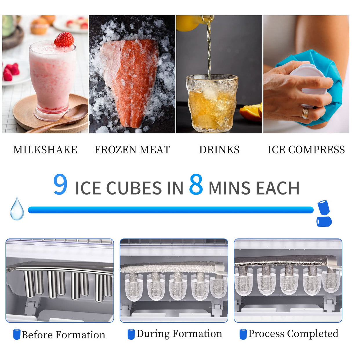 Antarctic Star Portable Ice Maker Machine for Countertop, Automatic 26 lbs in 24 Hours 9 pcs in 8 mins with Ice Shovel and Ice Basket Bullet Ice