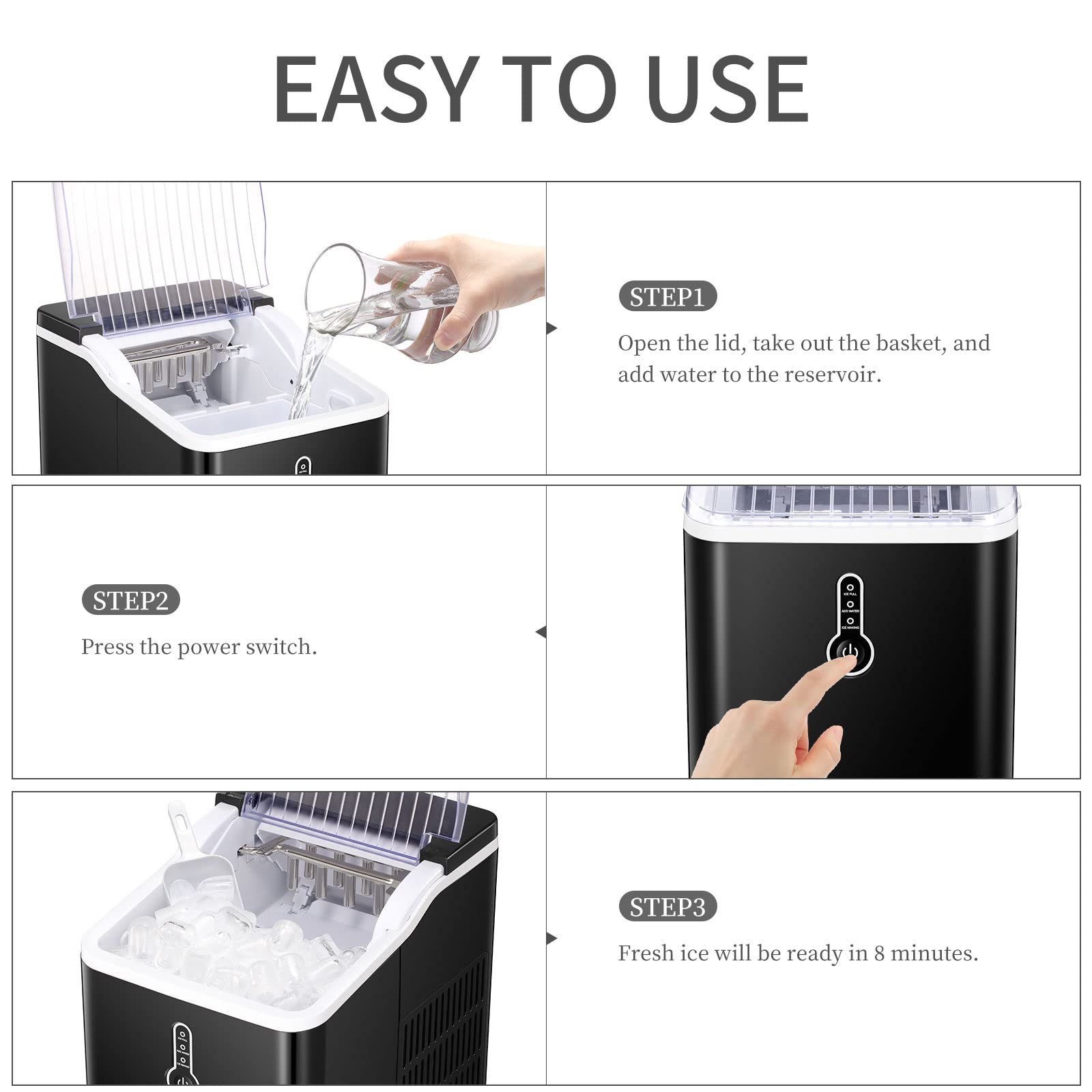 Antarctic Star 53 lb. Daily Production Square Clear Ice Portable Ice Maker for Parties, Bar, Office NBZ58XQD20AF-BLACK